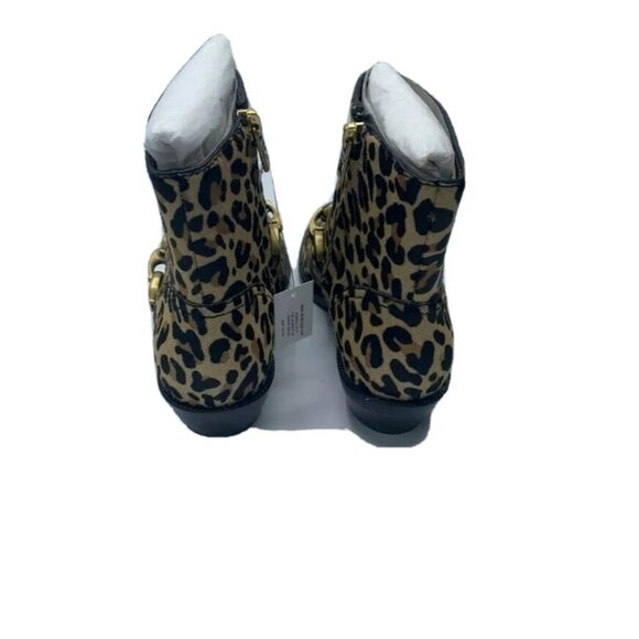 Coach Allen Bootie with Leopard Print Gold Logo Chain Link Size 5 New In Box - Picture 6 of 12